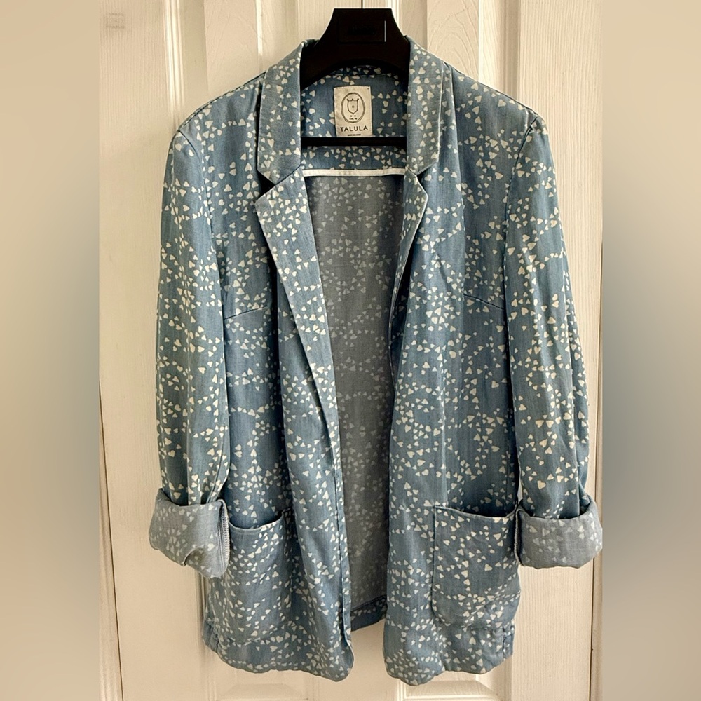 Talula Light Blue and White Patterned Blazer